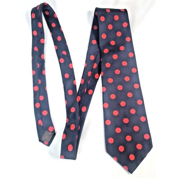 PIERRE BALMAIN Paris Luxury Men's 100% Italian Silk Tie Blue Red Dots - Picture 2 of 9